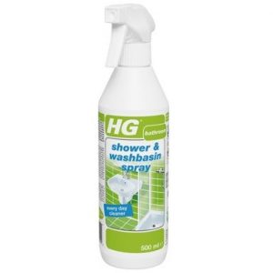 Safe shower cleaner for daily use HG shower & washbasin spray is the ideal everyday shower cleaner for washbasins, plastic shower cubicles and tiled walls.